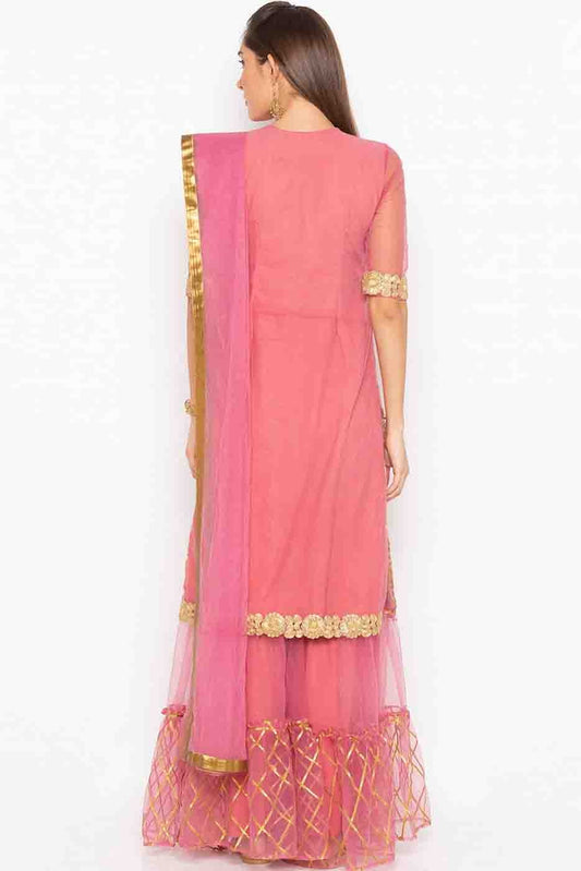 Pink Plus Size Stitched Net Embroidery Sharara Suit NCSS10710534