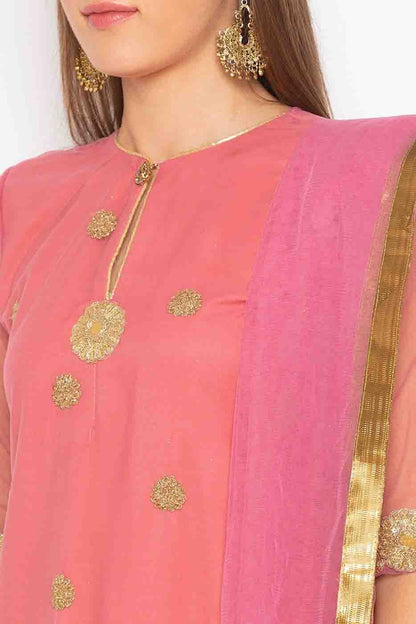 Pink Plus Size Stitched Net Embroidery Sharara Suit NCSS10710534