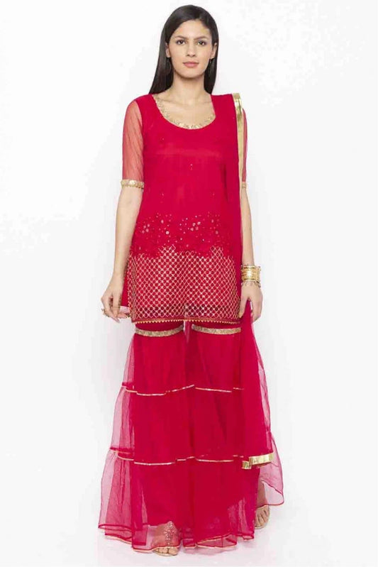 Pink Plus Size Stitched Net Embroidery Sharara Suit NCSS10710536