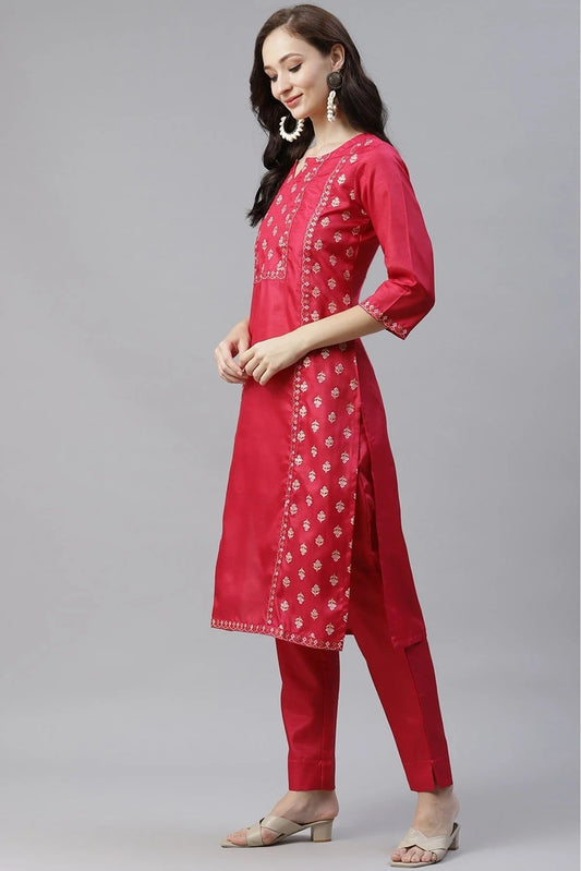 Pink Poly Silk Foil Print Kurti NCKR10610208