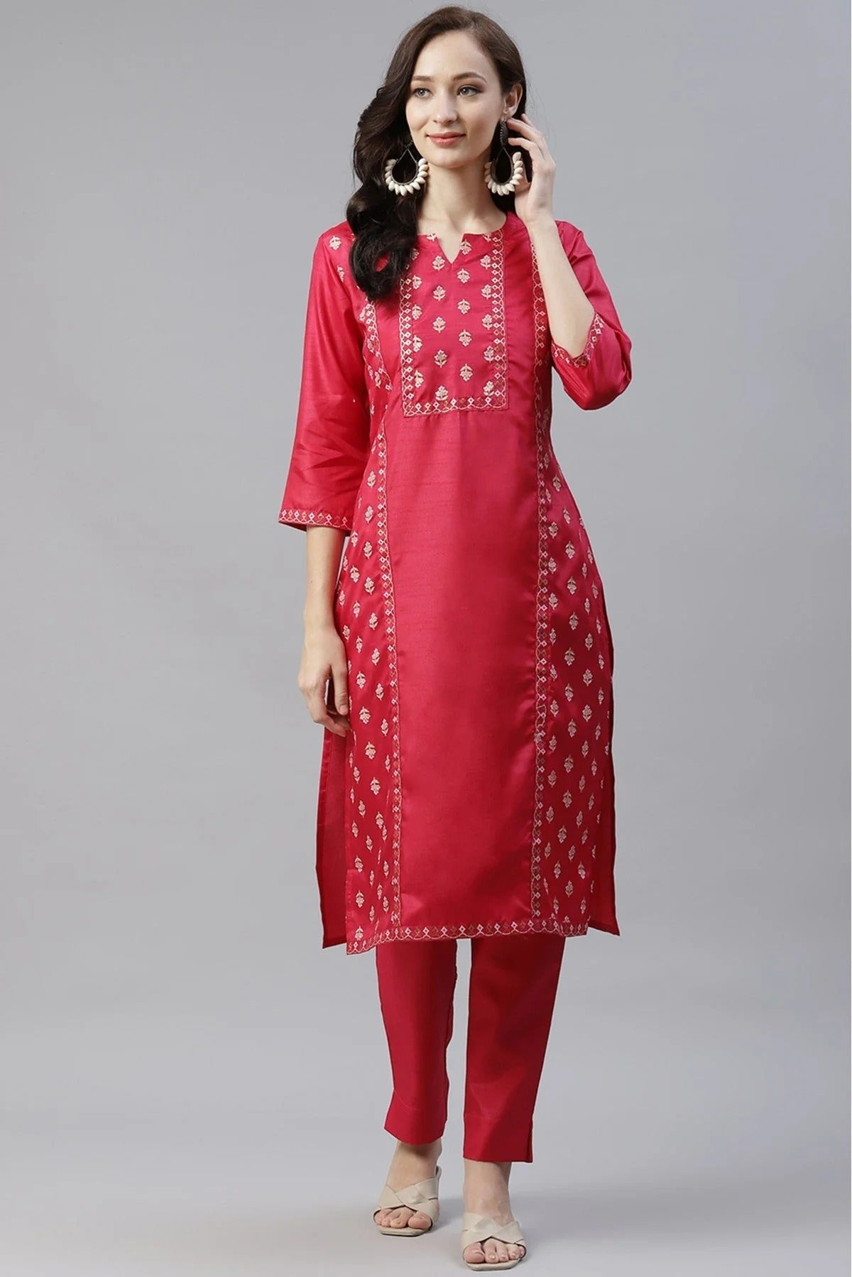 Pink Poly Silk Foil Print Kurti NCKR10610208