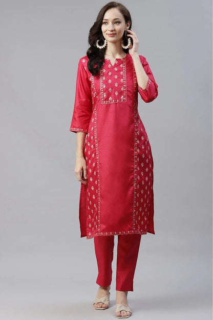 Pink Poly Silk Foil Print Kurti NCKR10610208