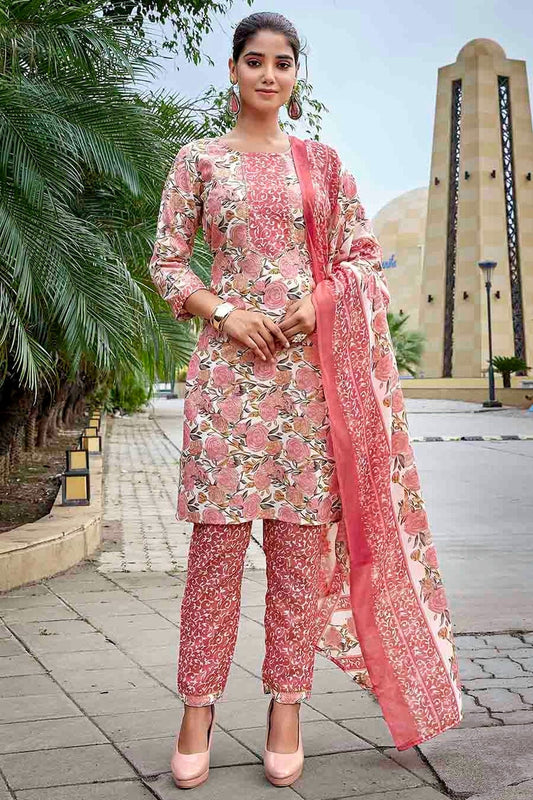 Pink Printed Cotton Blend Pant Style Suit NCSS11110516