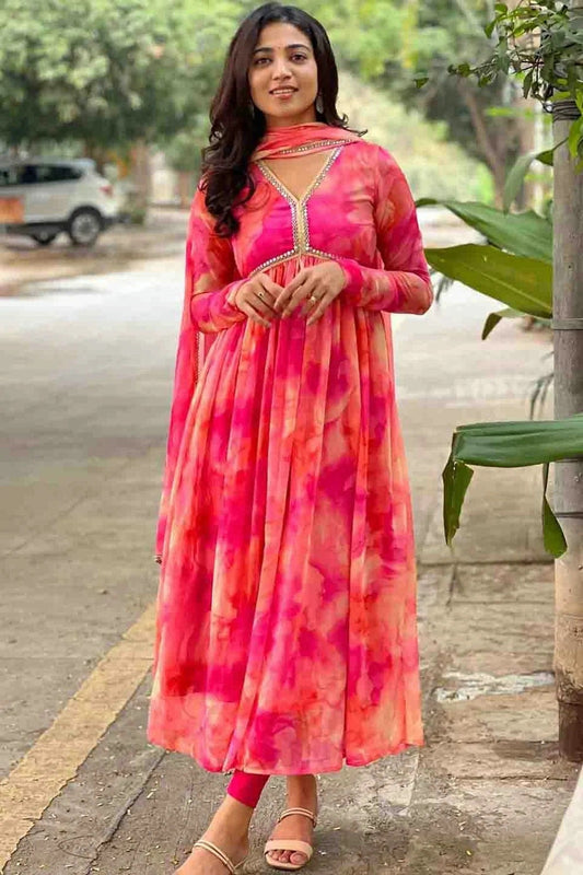 Pink Printed Georgette Gown NCSS11110510