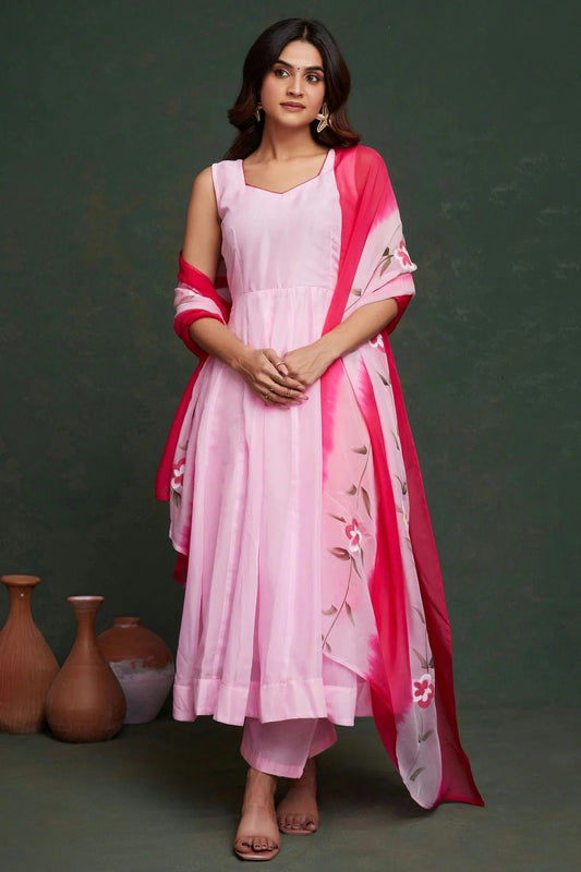 Pink Printed Viscose Organza Stitched Suit NCSS11111297