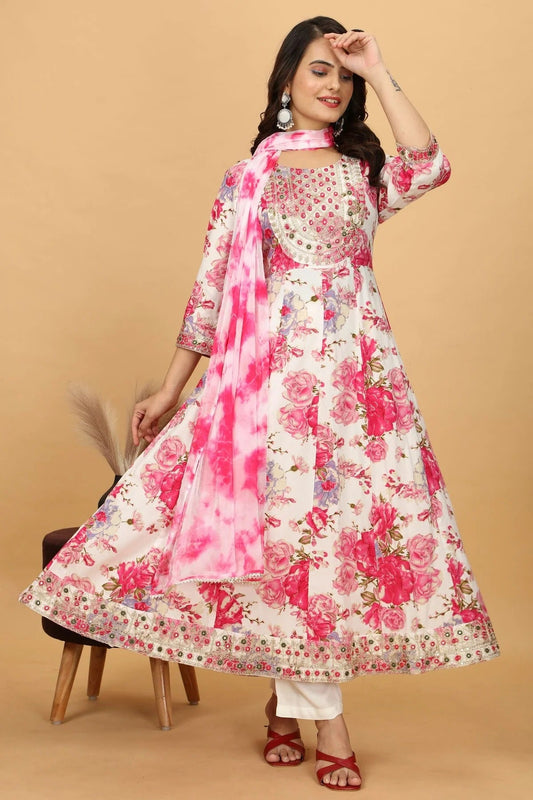 Pink Rayon Cotton Readymade Anarkali Suit NCSS11410445