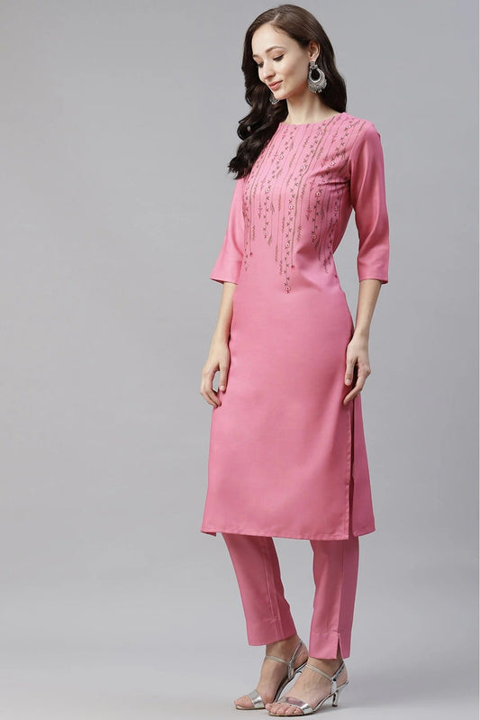 Pink Rayon Digital Print Kurti NCKR10610212