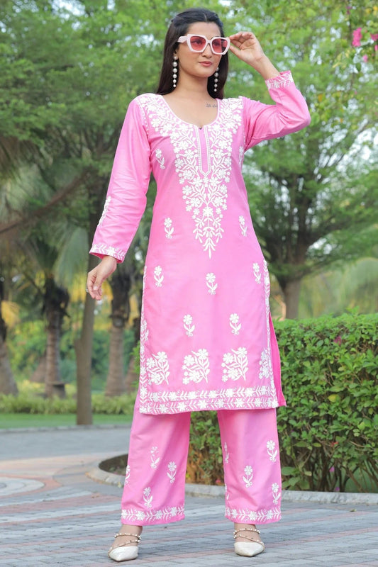 Pink Rayon Kurta And Pant Set  NCKR11112038
