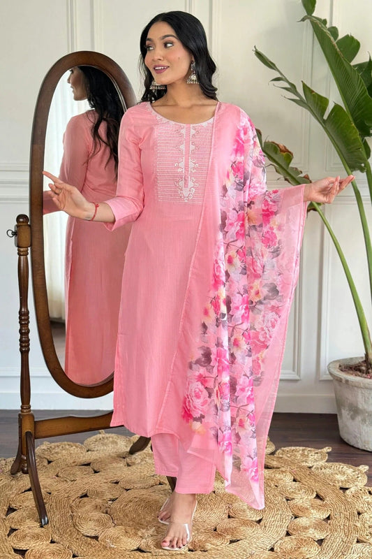 Pink Rayon Slub Stitched Salwar Suit NCSS11111565