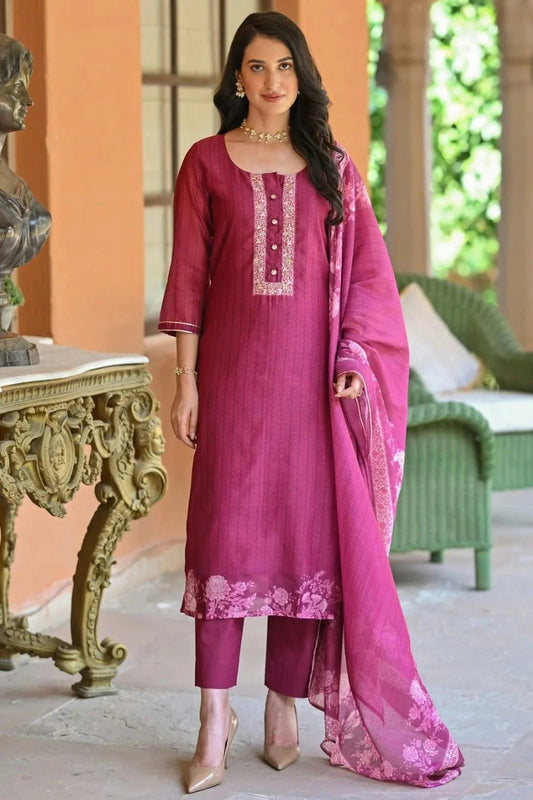 Pink Rayon Slub Stitched Suit NCSS11111441