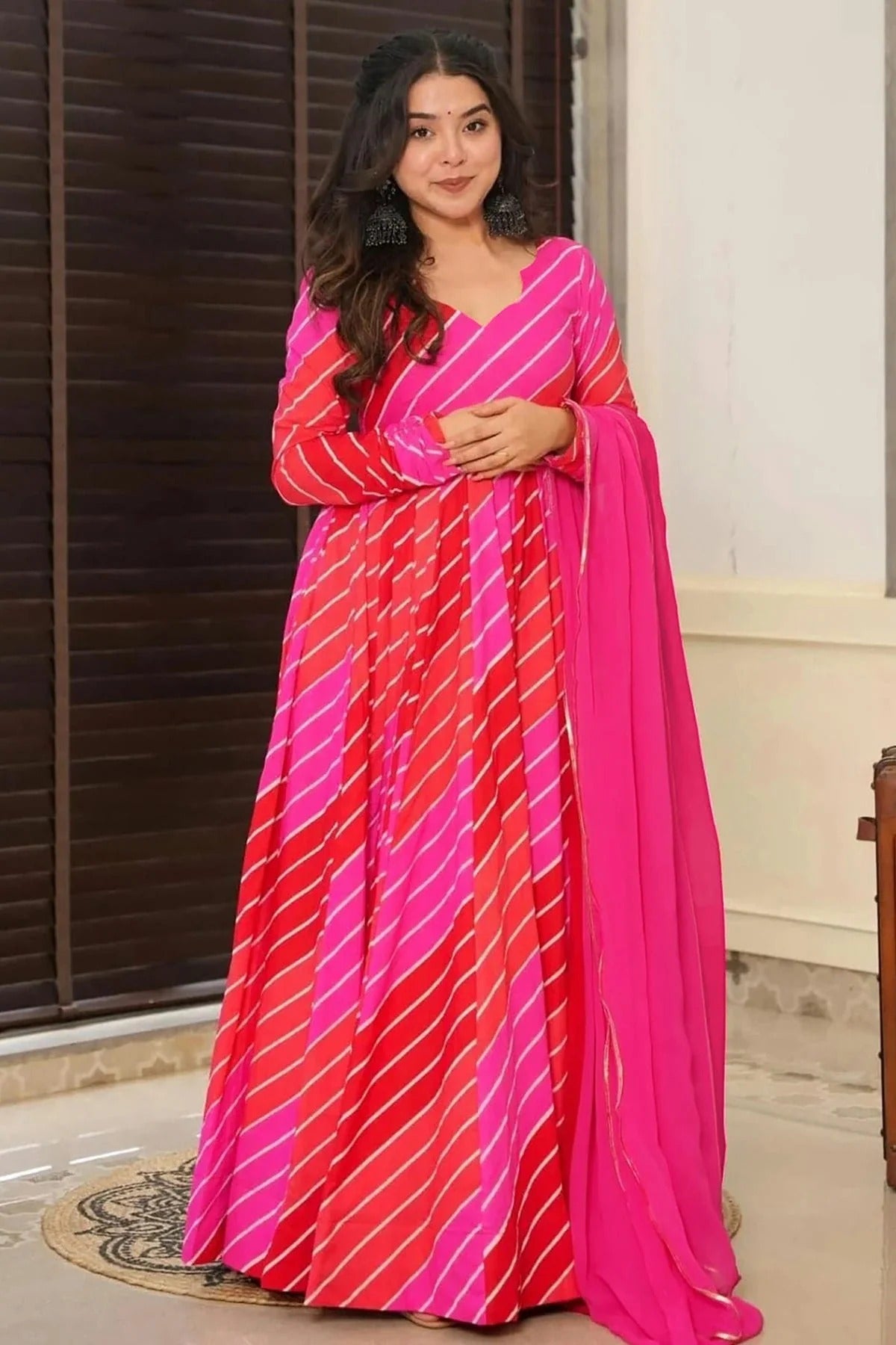 Pink Rayon Stitched Gown NCGW11111376