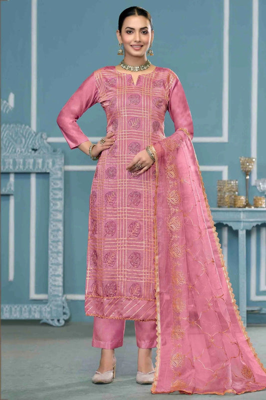 Pink Roman Cotton Pant Style Suit NCSM11110698