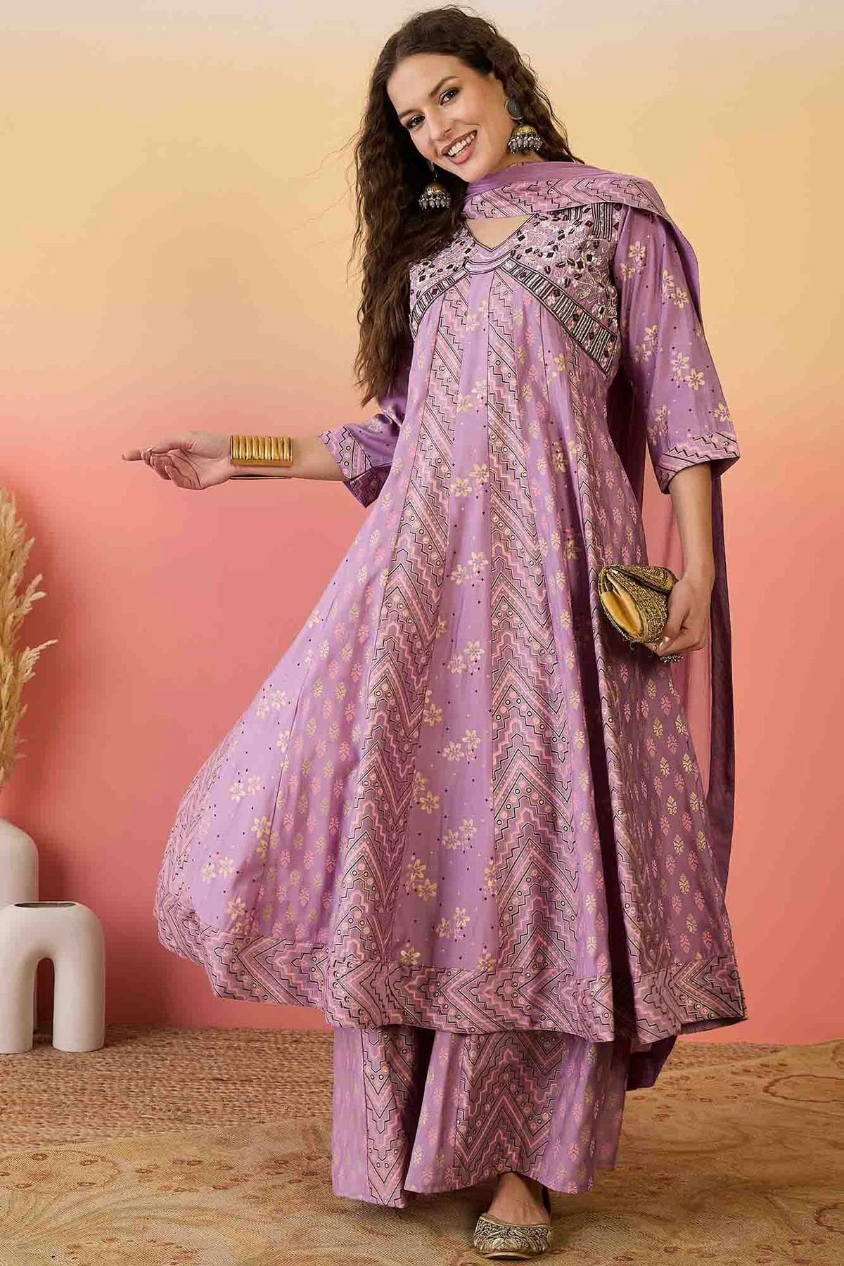 Pink Roman Silk Stitched Palazzo Pant Suit NCSS11110159