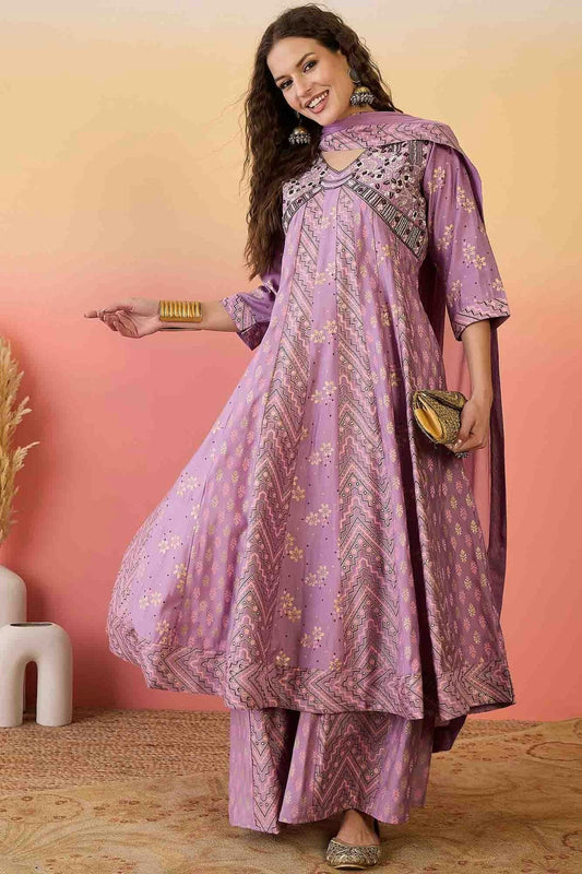 Pink Roman Silk Stitched Palazzo Pant Suit NCSS11110159