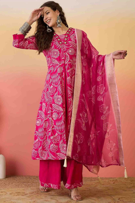 Pink Roman Silk Stitched Palazzo Pant Suit NCSS11110163