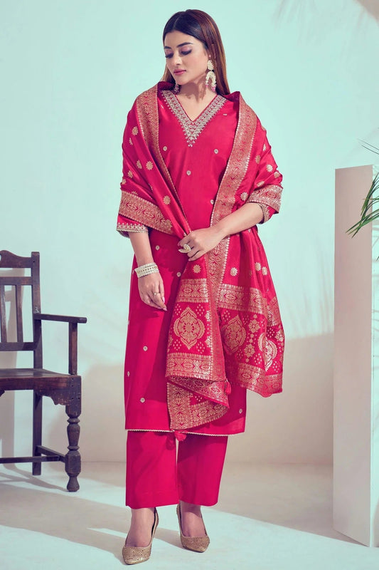 Pink Roman Silk Stitched Salwar Suit NCSS11111598