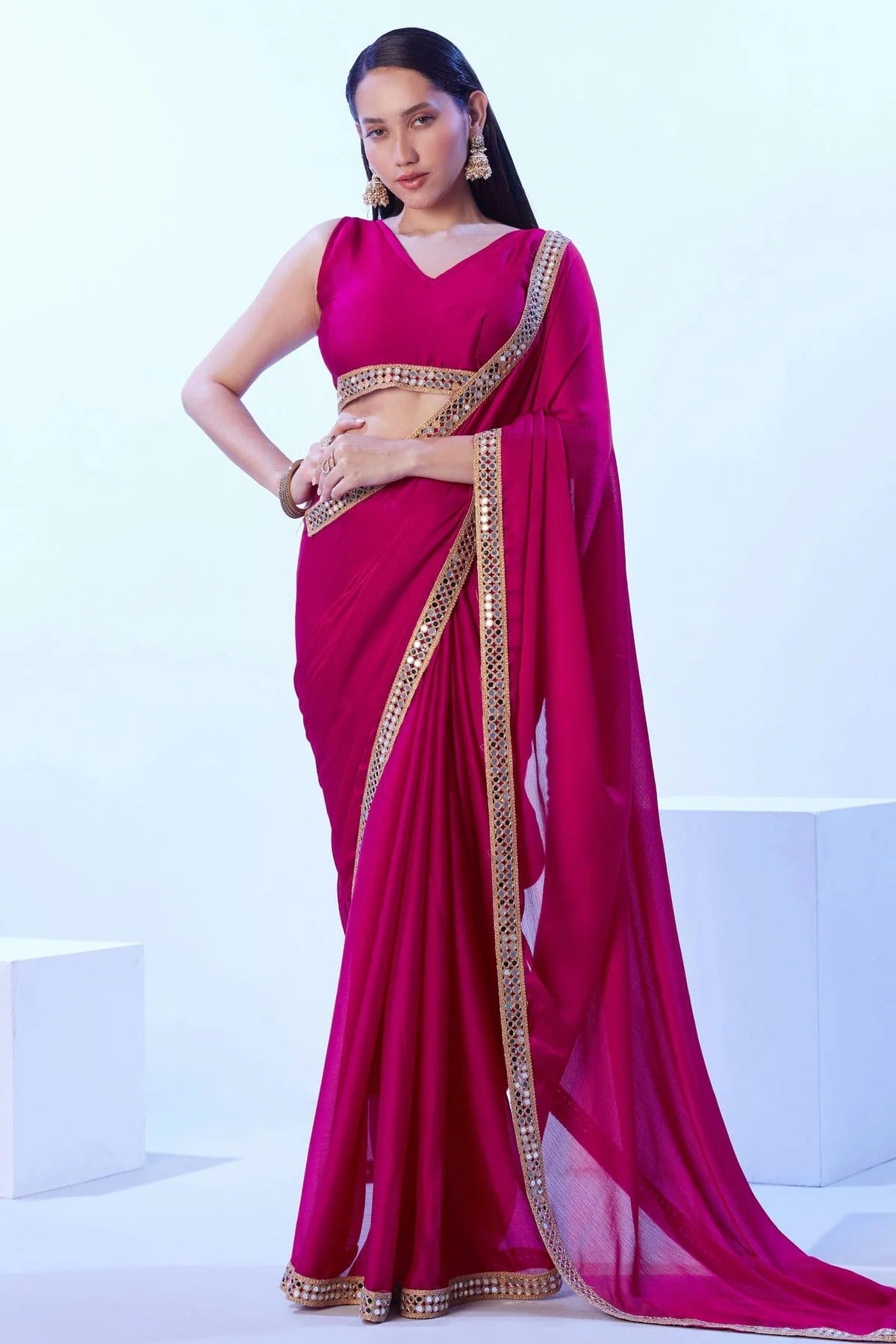 Pink Satin Chiffon Designer Saree NCSD11111164