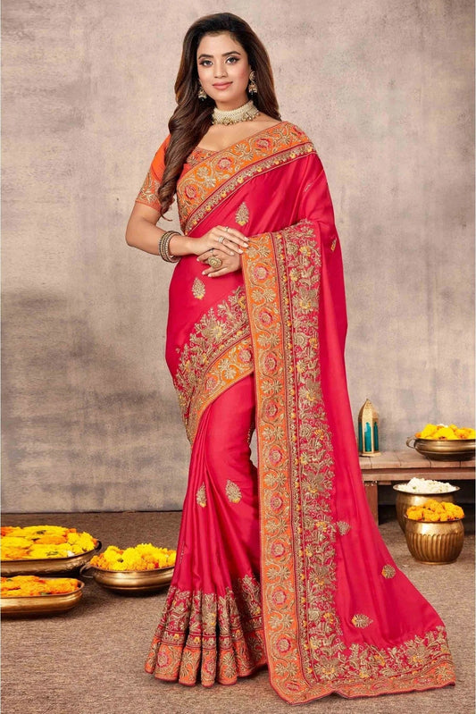 Pink Satin Designer Saree NCSD11210719