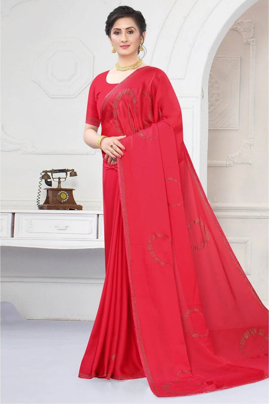 Pink Satin Designer Saree NCSD11210723