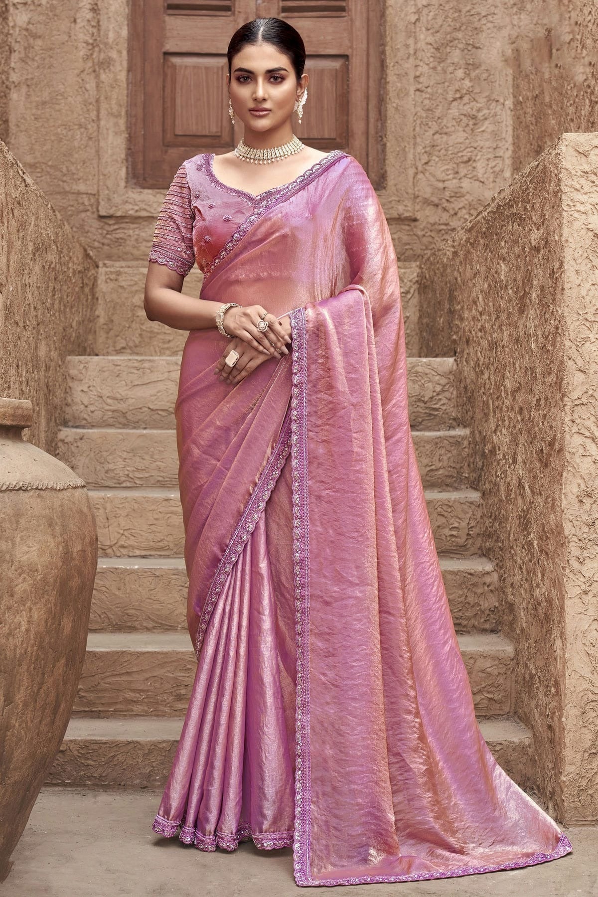 Pink Satin Silk Designer Saree NCSD11111113