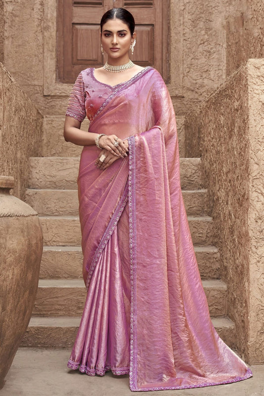 Pink Satin Silk Designer Saree NCSD11111113