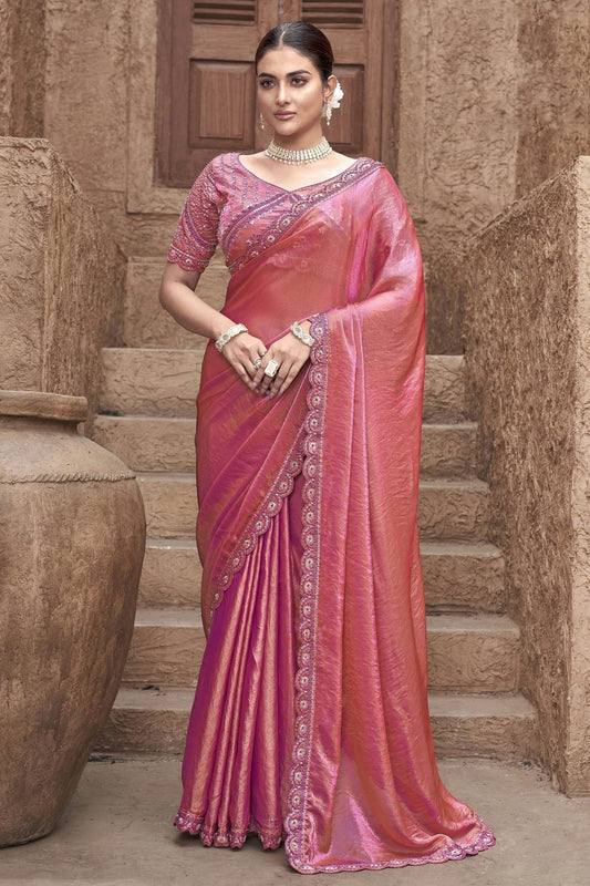 Pink Satin Silk Designer Saree NCSD11111115