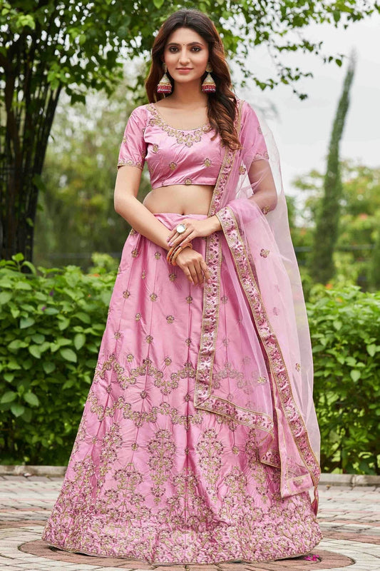 Pink Satin Silk Semi Stitched Lehenga Choli NCLC11710120