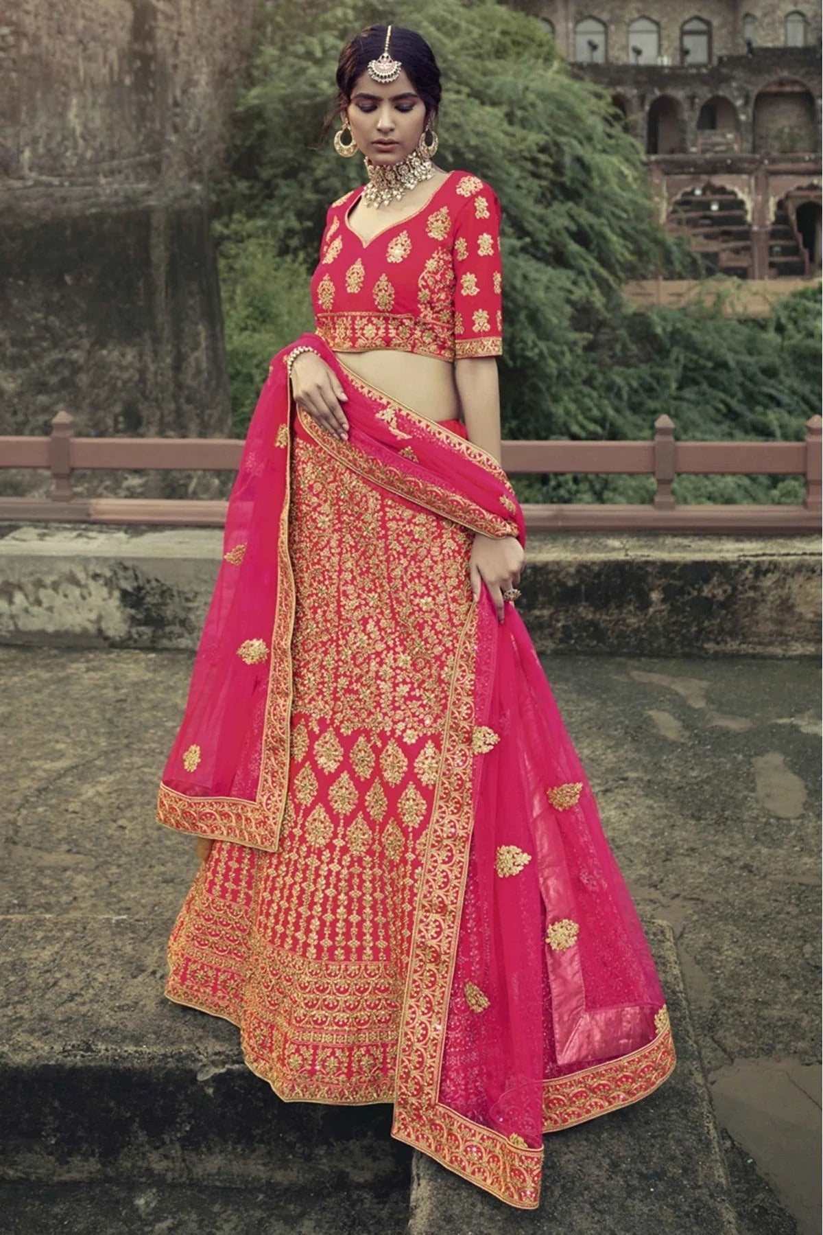Pink Satin Thread Lehenga Choli NCLC10810485