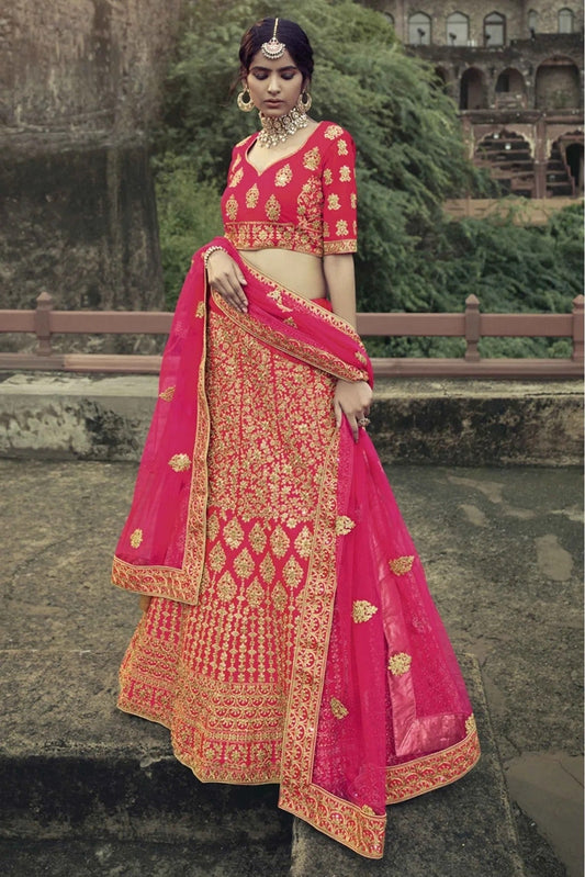 Pink Satin Thread Lehenga Choli NCLC10810485