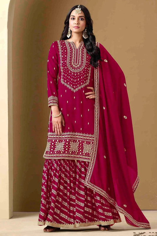 Pink Semi Stitched Art Silk Palazzo Pant Suit NCSM10510099