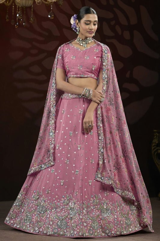 Pink Semi Stitched Chinon Lehenga Choli NCLC11111259