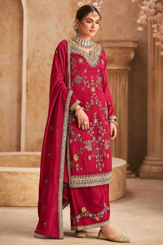 Pink Semi Stitched Chinon Palazzo Pant Suit NCSM11410300