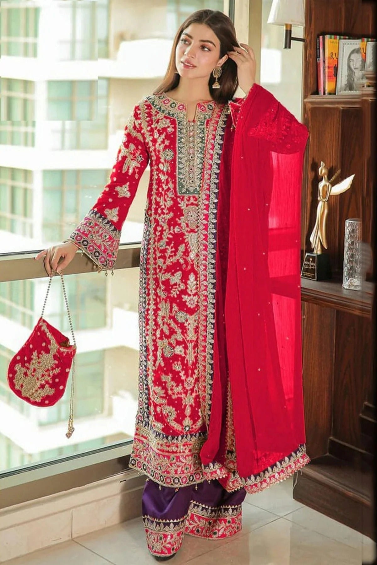 Pink Semi Stitched Chinon Silk Pakistani Suit NCSM11410476