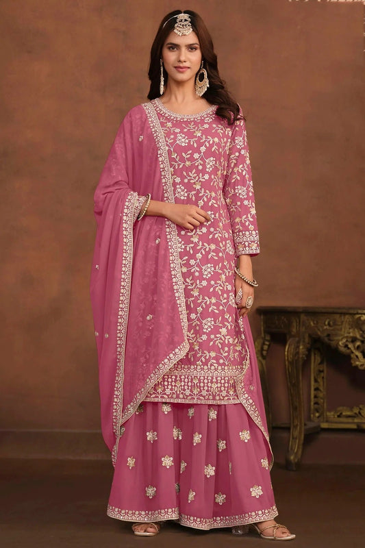 Pink Semi Stitched Faux Georgette Sharara Suit NCSM10510277