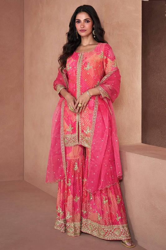 Pink Semi Stitched Faux Georgette Sharara Suit NCSM11410454