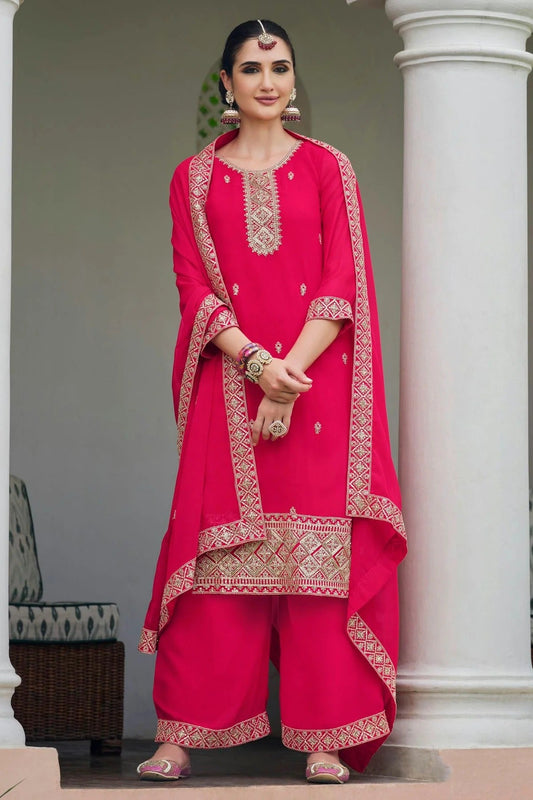 Pink Semi Stitched Georgette Palazzo Pant Suit NCSM11410468