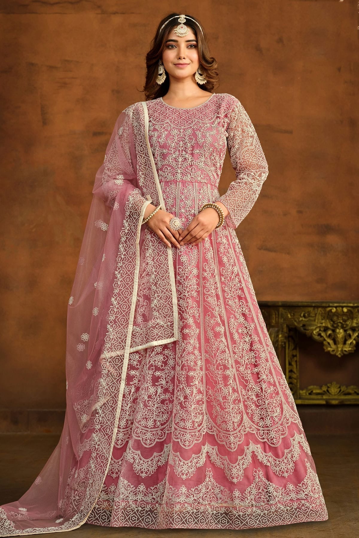 Pink Semi Stitched Net Anarkali Suit NCSM10510291