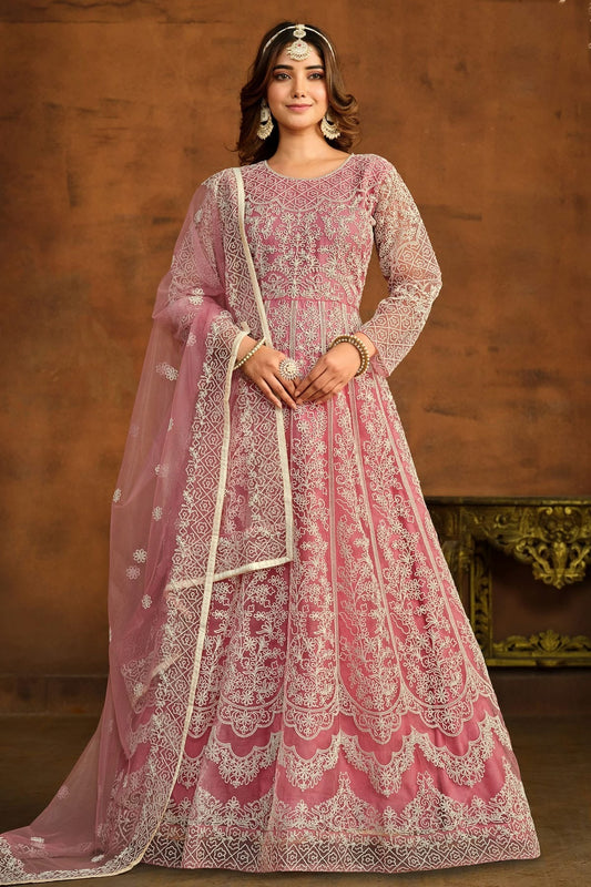 Pink Semi Stitched Net Anarkali Suit NCSM10510291