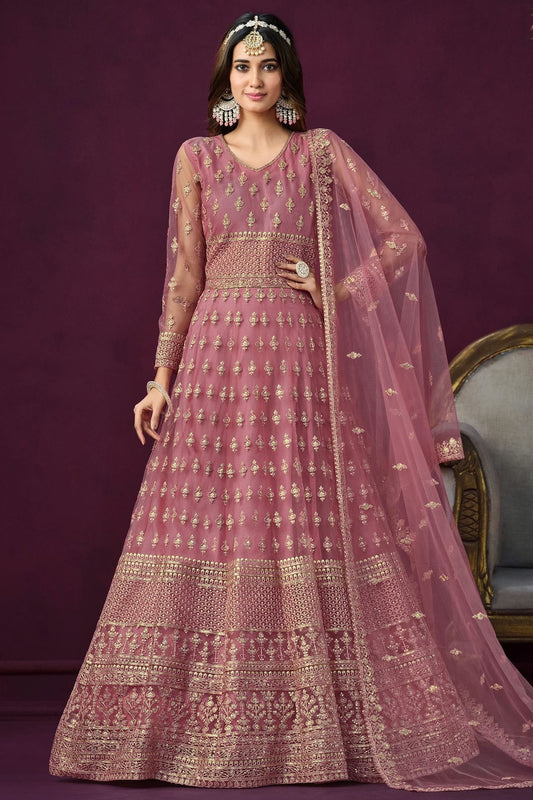 Pink Semi Stitched Net Anarkali Suit NCSM10510295
