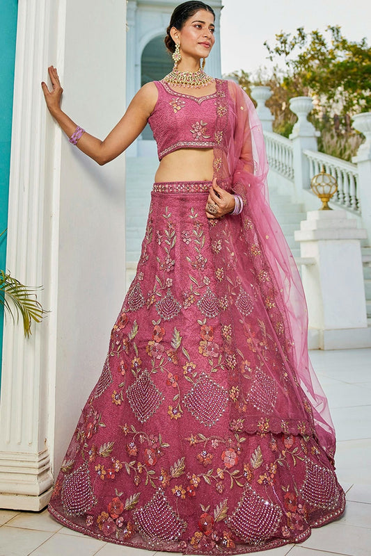 Pink Semi Stitched Net Lehenga Choli NCLC11111243