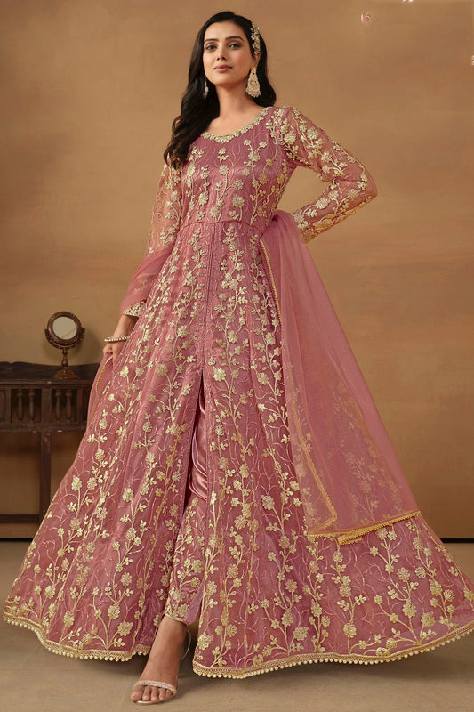 Pink Semi Stitched Net Pant Style Suit NCSM10510273