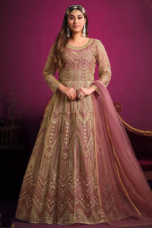Pink Semi Stitched Net Pant Style Suit NCSM10510310