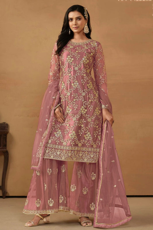 Pink Semi Stitched Net Sharara Suit NCSM10510285