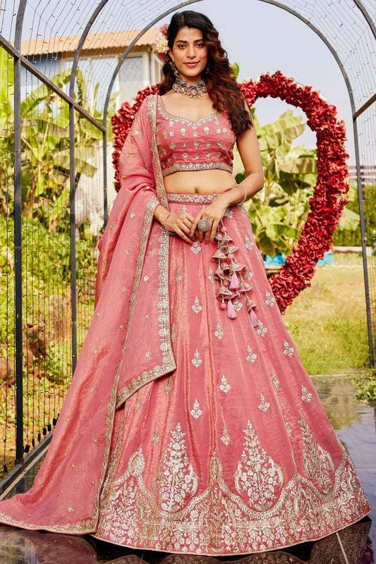 Pink Semi Stitched Organza Lehenga Choli NCLC11111229