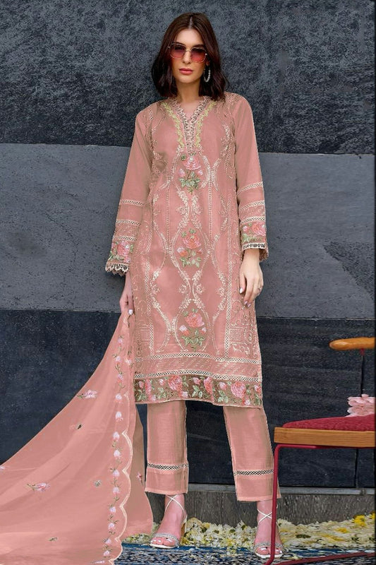 Pink Semi Stitched Organza Pakistani Suit NCSM11410530