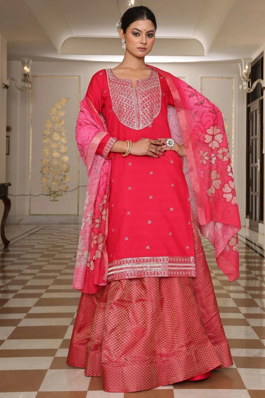 Pink Semi Stitched Rangoli Silk Skirt Top  NCSM11710156