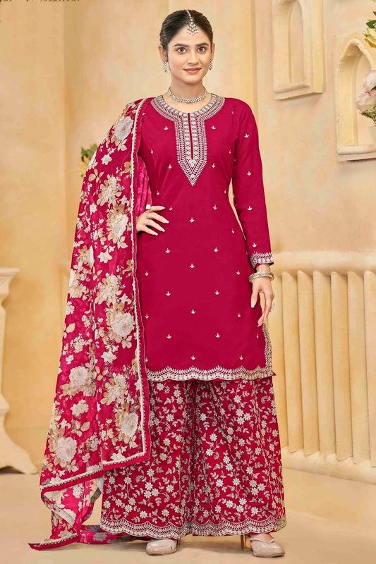 Pink Semi Stitched Roman Silk Palazzo Pant Suit NCSM10510107