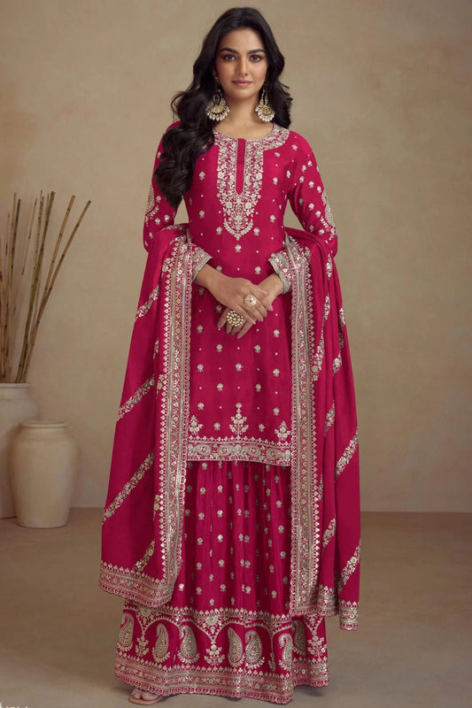 Pink Semi Stitched Silk Palazzo Pant Suit NCSM11410332