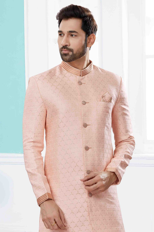 Pink SherwaniIn Banarasi Jacquard  NCSH10410512