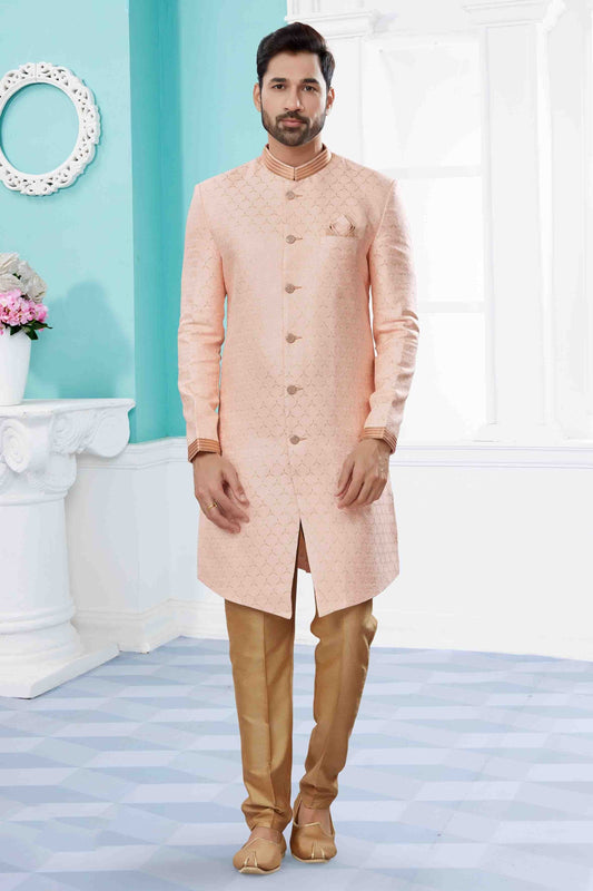 Pink SherwaniIn Banarasi Jacquard NCSH10410512
